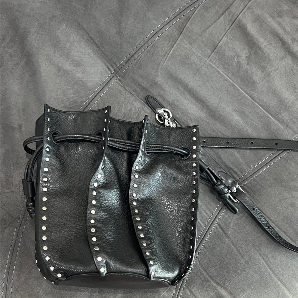 Rebecca Minkoff Black Leather Crossbody Bag with Silver Studs